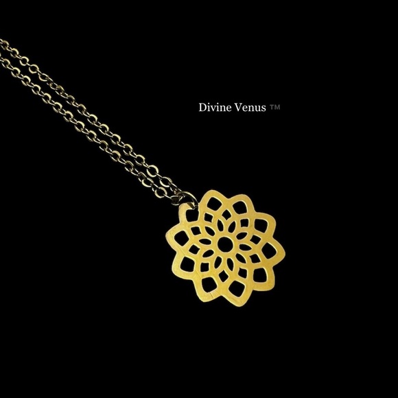 Lotus Flower Necklace | Gold Plated Stainless Steel Jewelry - Picture 2 of 6